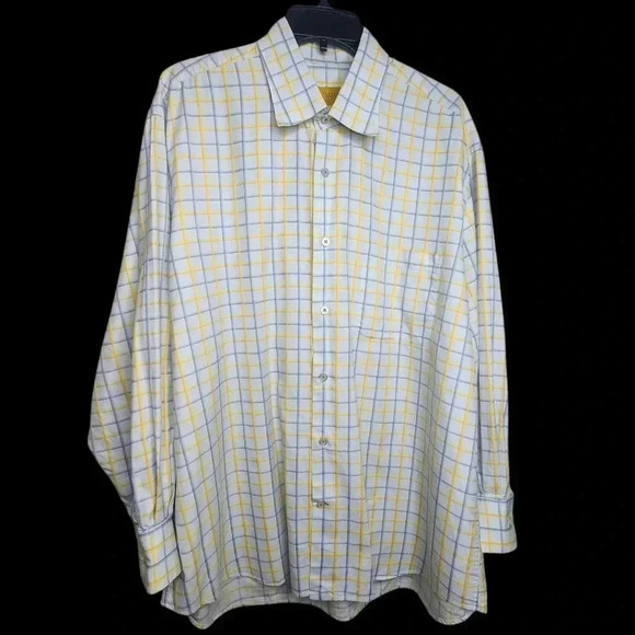 Robert Talbott Caramel Blue/Yellow Striped Button Down Shirt Mens XL - Picture 1 of 10